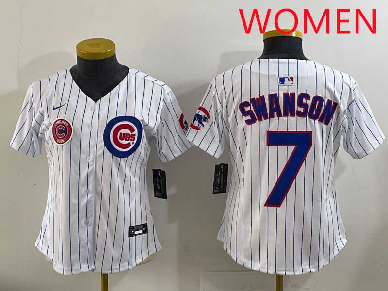Women 2025 Chicago Cubs #7 Swanson White Stripe Game Nike MLB Jersey style 7
